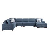 Raife Blue 5-Piece Sectional with Right Chaise and Pull-out Bed