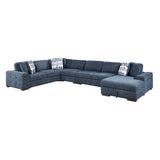 Raife Blue 5-Piece Sectional with Right Chaise and Pull-out Bed