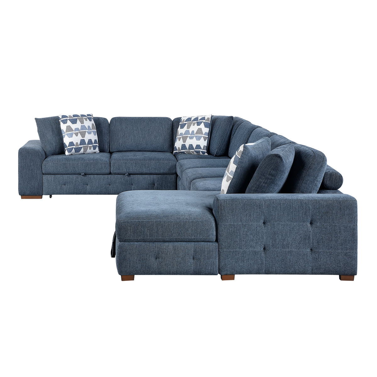Raife Blue 5-Piece Sectional with Right Chaise and Pull-out Bed