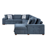 Raife Blue 5-Piece Sectional with Right Chaise and Pull-out Bed