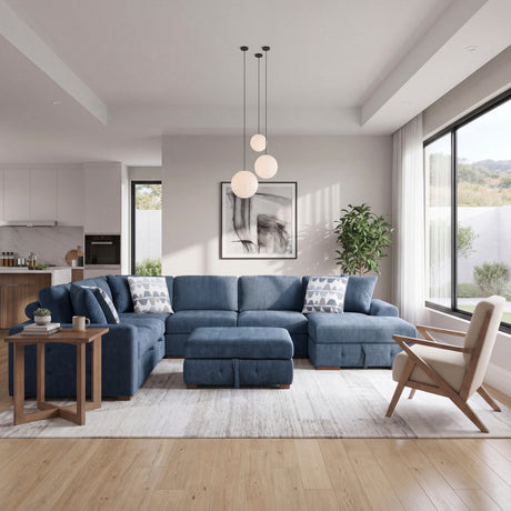 9624BU*52LRC (5)5-Piece Sectional with Right Chaise and Storage Ottoman from Homelegance - Luna Furniture