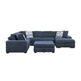 Raife Blue 5-Piece Right Chaise Sectional with Ottoman