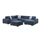 Raife Blue 5-Piece Right Chaise Sectional with Ottoman