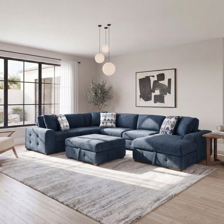 9624BU*52LRC (5)5-Piece Sectional with Right Chaise and Storage Ottoman from Homelegance - Luna Furniture