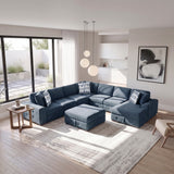 Raife Blue 5-Piece Right Chaise Sectional with Ottoman