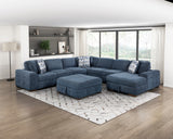 Raife Blue 5-Piece Right Chaise Sectional with Ottoman