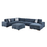 Raife Blue 5-Piece Right Chaise Sectional with Ottoman