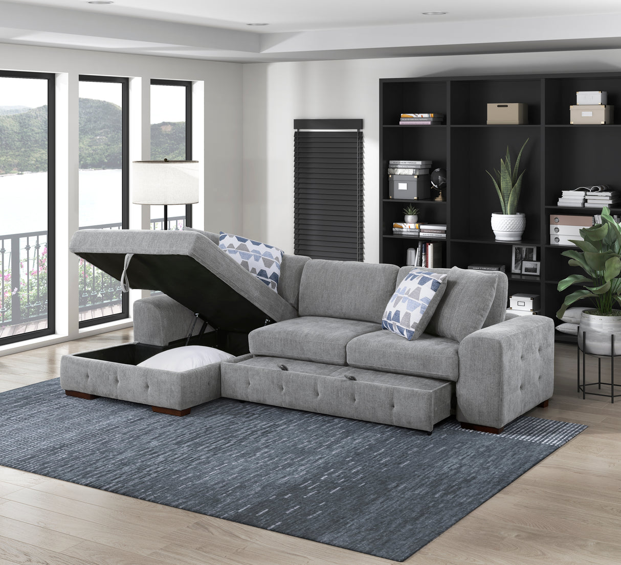Raife Gray RAF Chaise Sectional with Pull-Out Bed from Homelegance - Luna Furniture