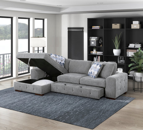 Raife Gray RAF Chaise Sectional with Pull-Out Bed from Homelegance - Luna Furniture