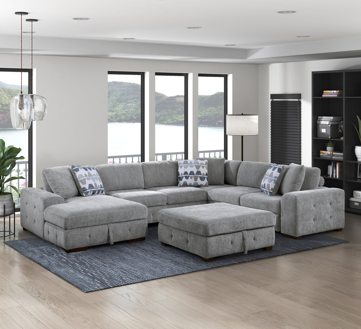 Raife Gray 3-Piece Double Chaise Sectional with Pull-Out Bed from Homelegance - Luna Furniture