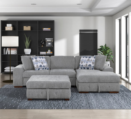 Raife Gray 3-Piece LAF Chaise Sectional with Pull-Out Bed and Storage Ottoman from Homelegance - Luna Furniture