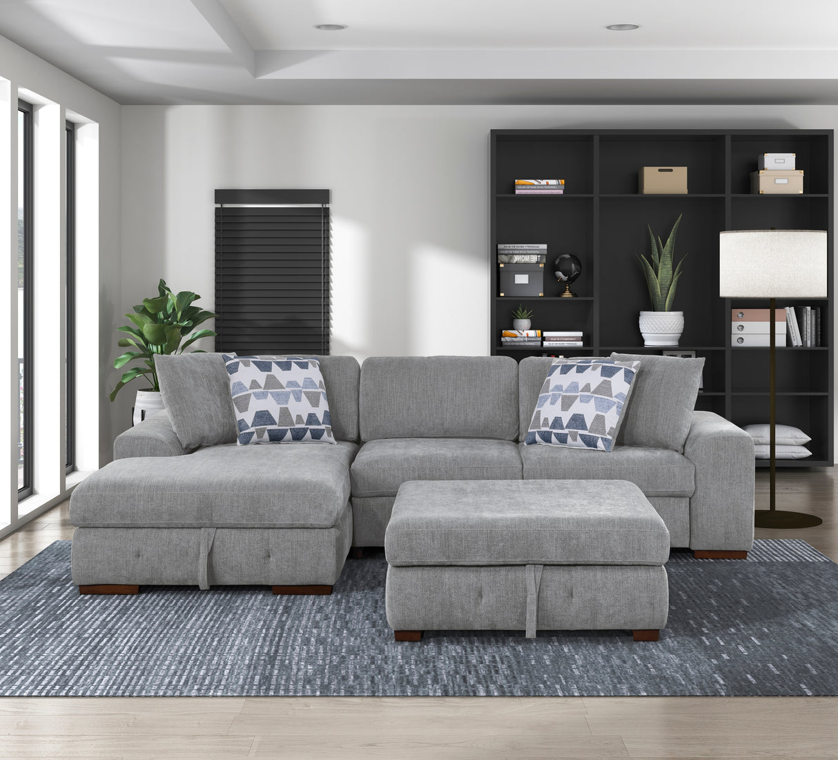 Raife Gray 3-Piece Double Chaise Sectional with Pull-Out Bed from Homelegance - Luna Furniture