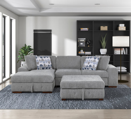 Raife Gray 3-Piece Double Chaise Sectional with Pull-Out Bed from Homelegance - Luna Furniture