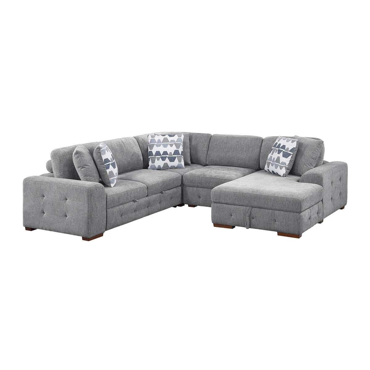 Raife Gray 4-Piece Sectional with Right Chaise and Pull-out Bed