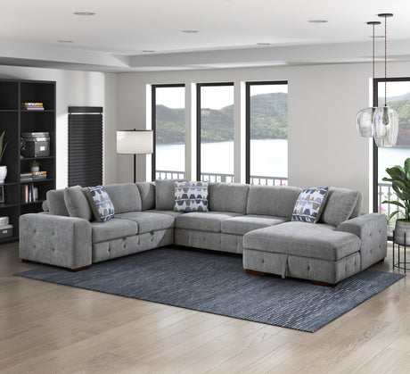 Raife Gray RAF Chaise Sectional with Pull-Out Bed from Homelegance - Luna Furniture