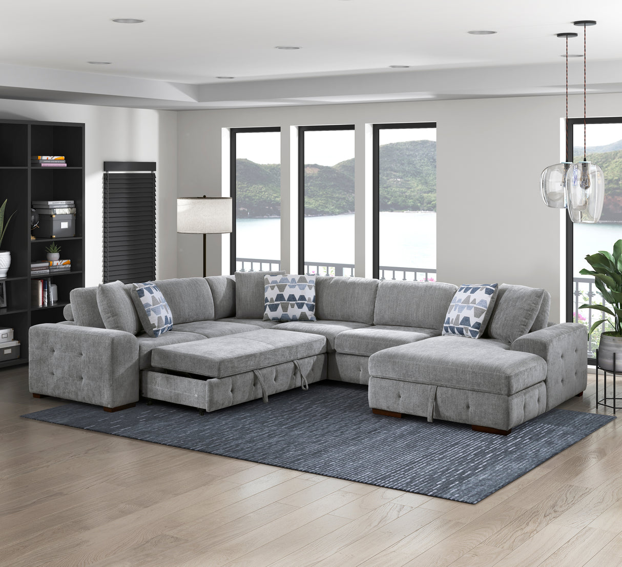 Raife Gray RAF Chaise Sectional with Pull-Out Bed from Homelegance - Luna Furniture