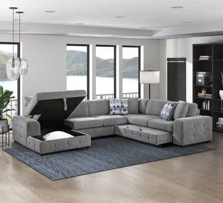 Raife Gray RAF Chaise Sectional with Pull-Out Bed from Homelegance - Luna Furniture