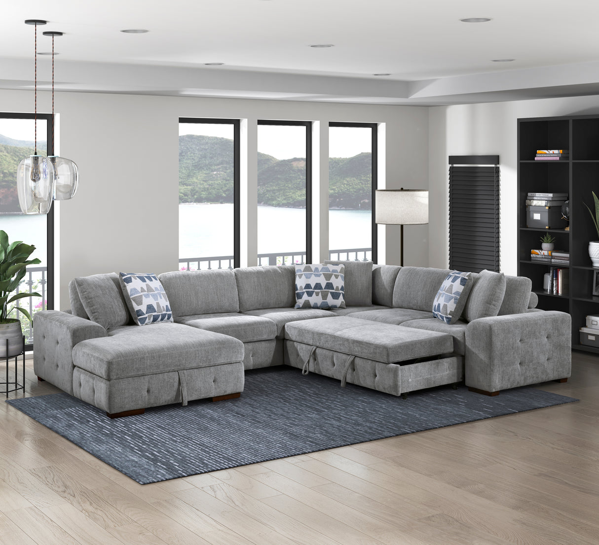 Raife Gray RAF Chaise Sectional with Pull-Out Bed from Homelegance - Luna Furniture