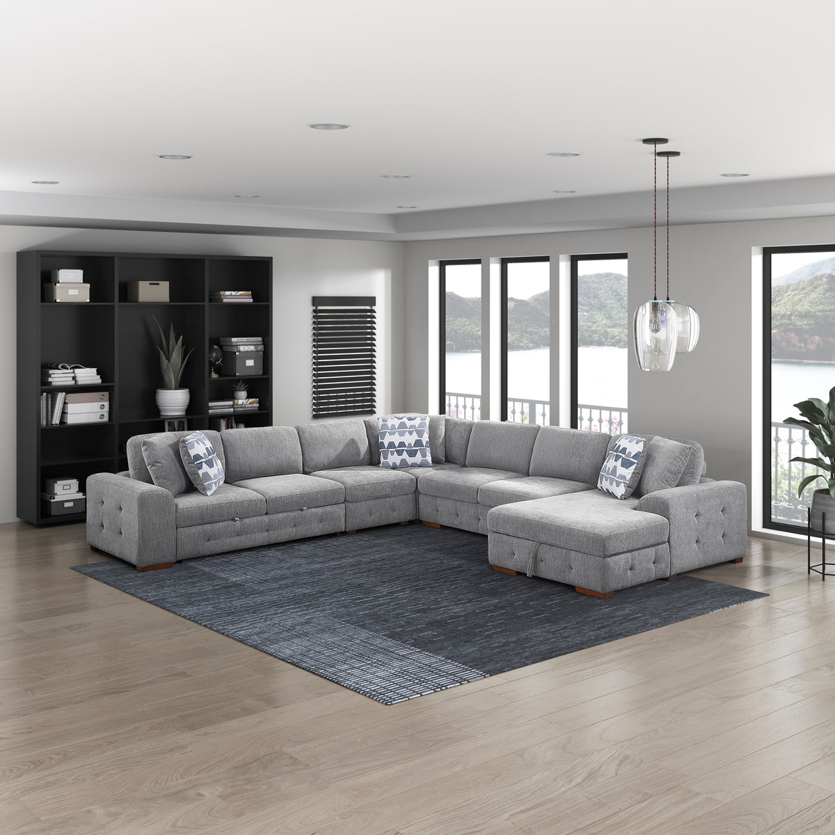 Raife Gray 5-Piece Sectional with Right Chaise and Pull-out Bed