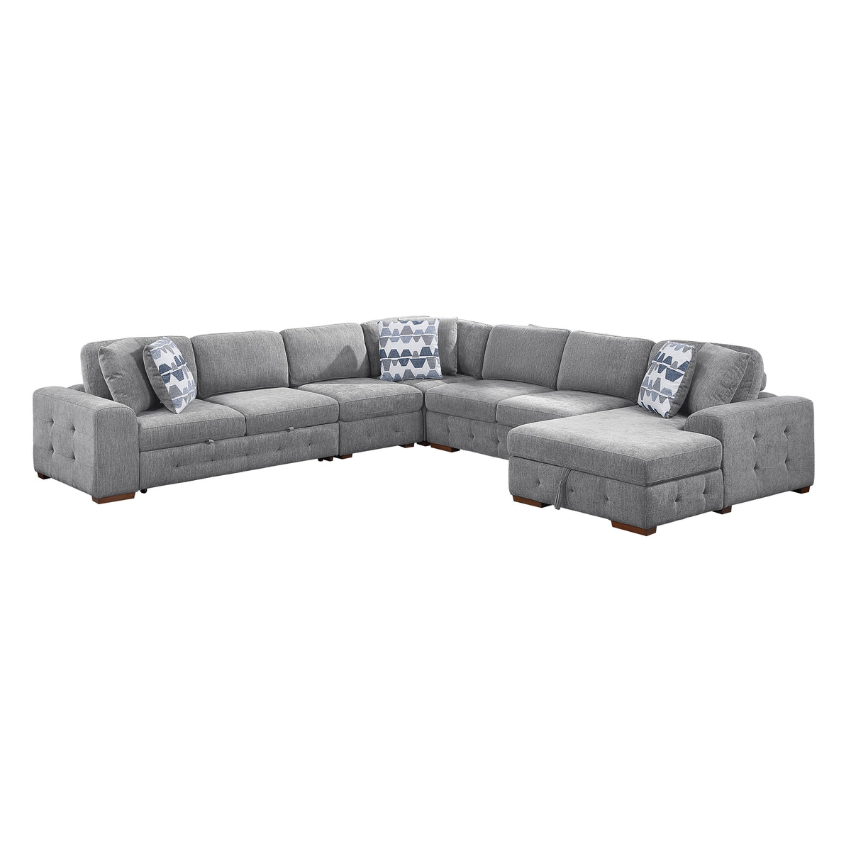 Raife Gray 5-Piece Sectional with Right Chaise and Pull-out Bed
