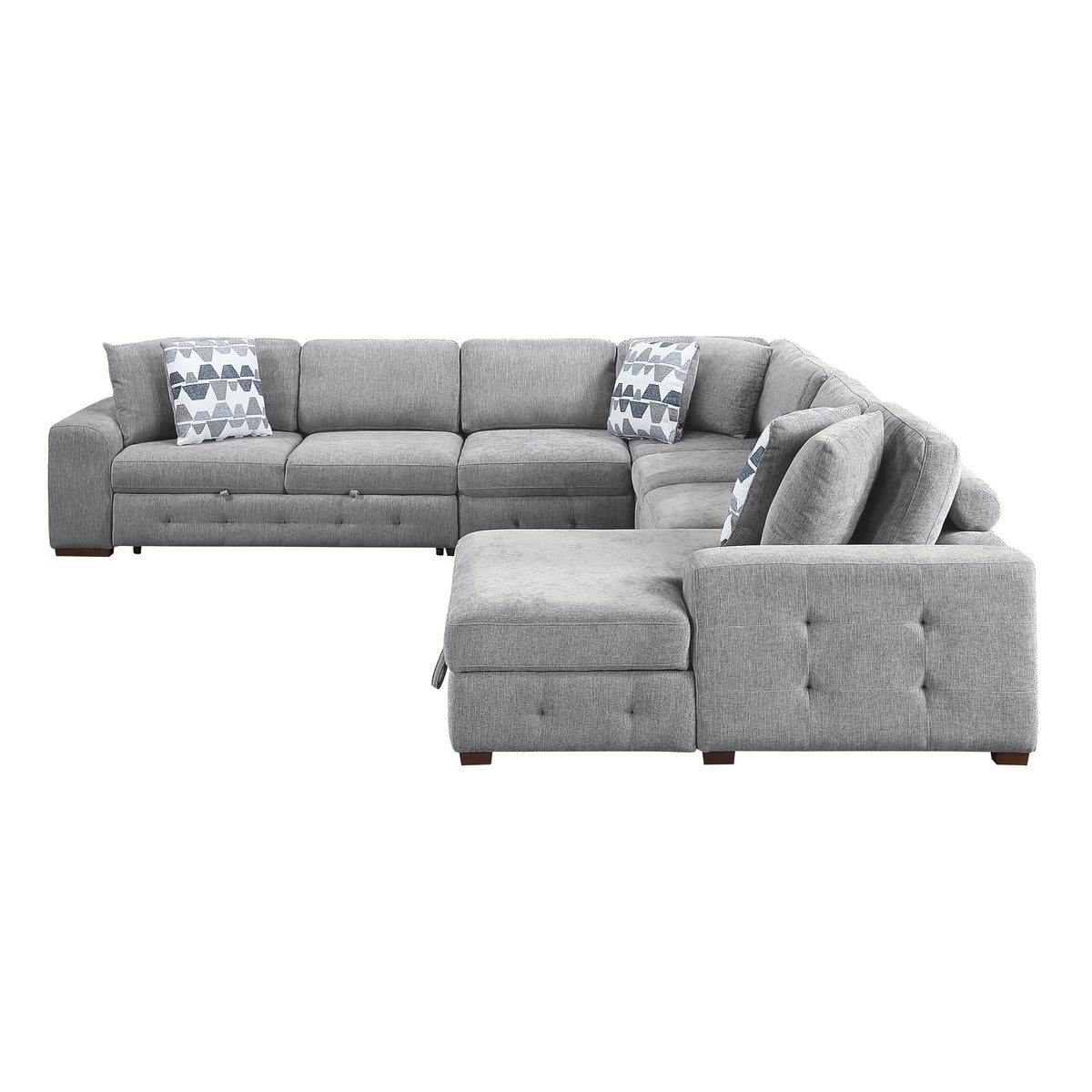Raife Gray 5-Piece Sectional with Right Chaise and Pull-out Bed