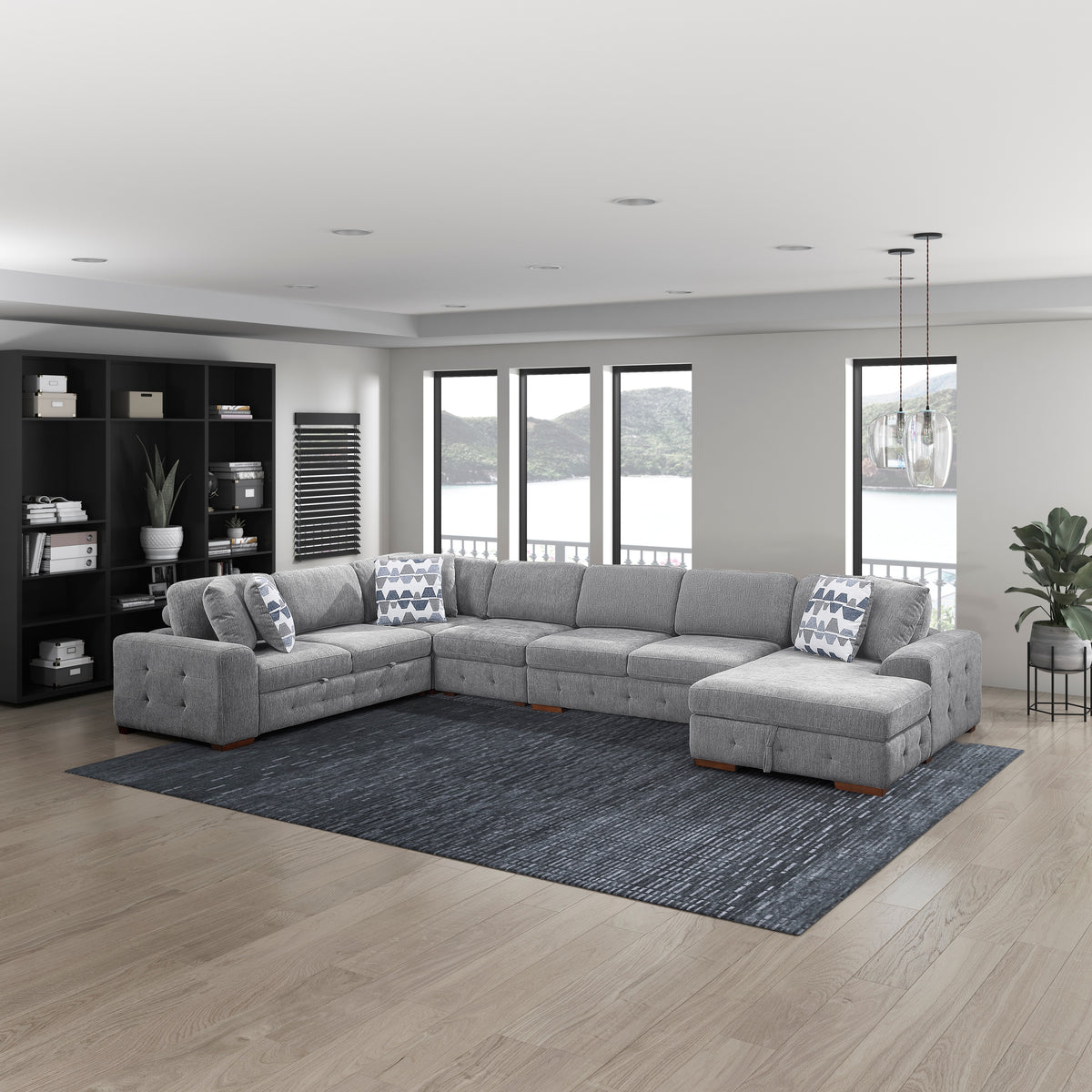 Raife Gray 5-Piece Sectional with Right Chaise and Pull-out Bed