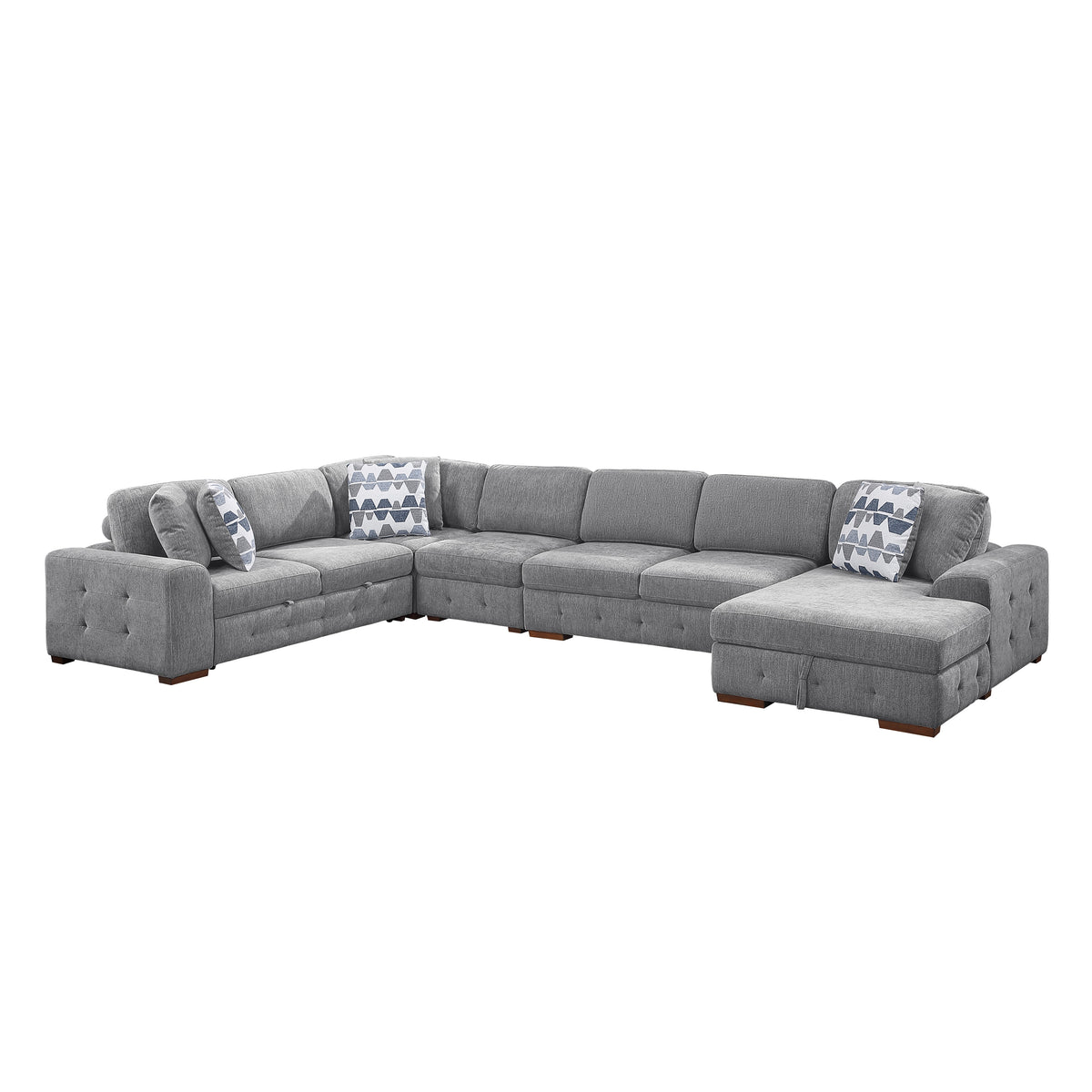 Raife Gray 5-Piece Sectional with Right Chaise and Pull-out Bed