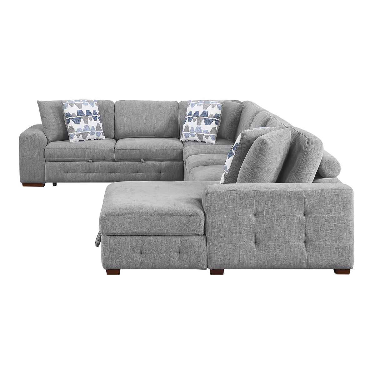 Raife Gray 5-Piece Sectional with Right Chaise and Pull-out Bed