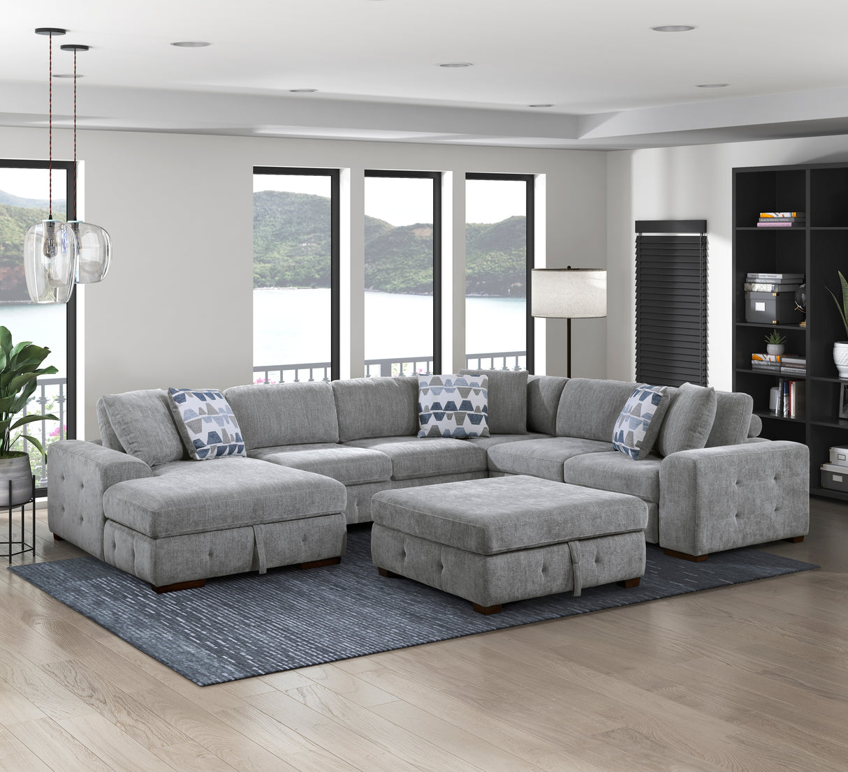 Raife Gray RAF Chaise Sectional with Pull-Out Bed from Homelegance - Luna Furniture