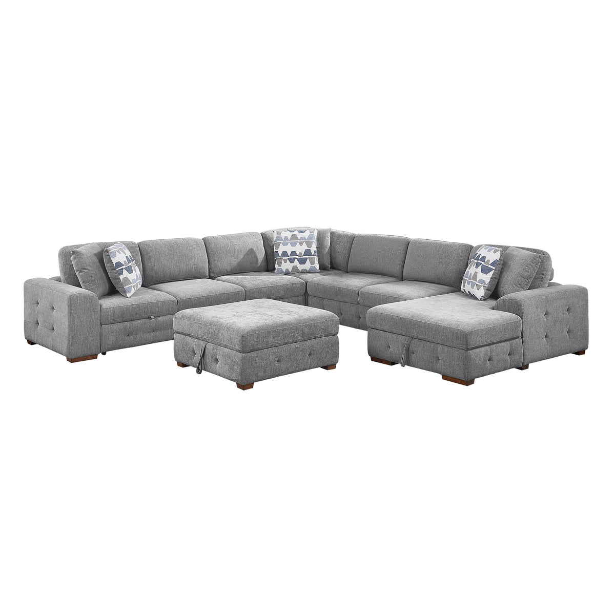 Raife Gray 5-Piece Right Chaise Sectional with Ottoman