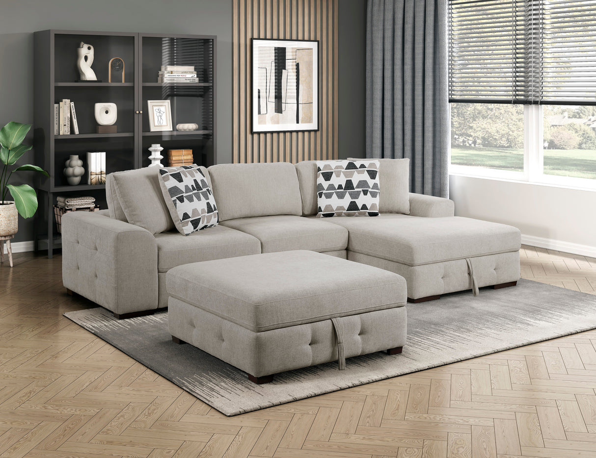 Raife Taupe 3-Piece Sectional with Right Chaise and Ottoman from Homelegance - Luna Furniture