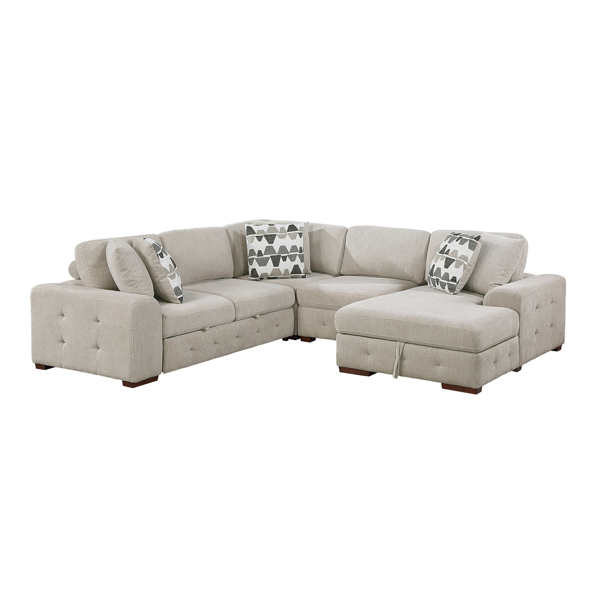 Raife Taupe 4-Piece Sectional with Right Chaise and Pull-out Bed