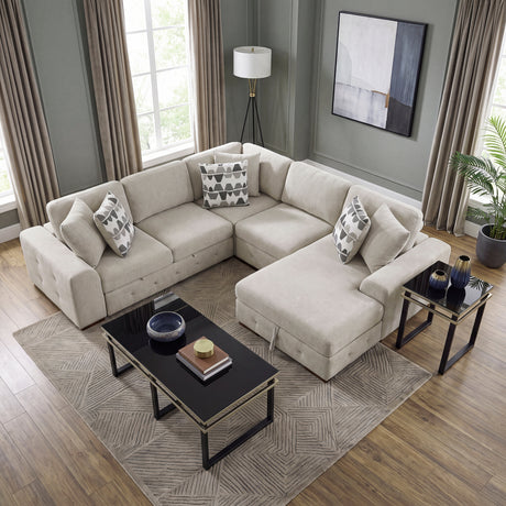 Raife Taupe 4-Piece Sectional with Right Chaise and Pull-out Bed from Homelegance - Luna Furniture