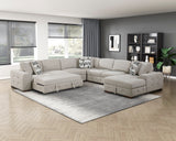 Raife Taupe 5-Piece Sectional with Right Chaise and Pull-out Bed