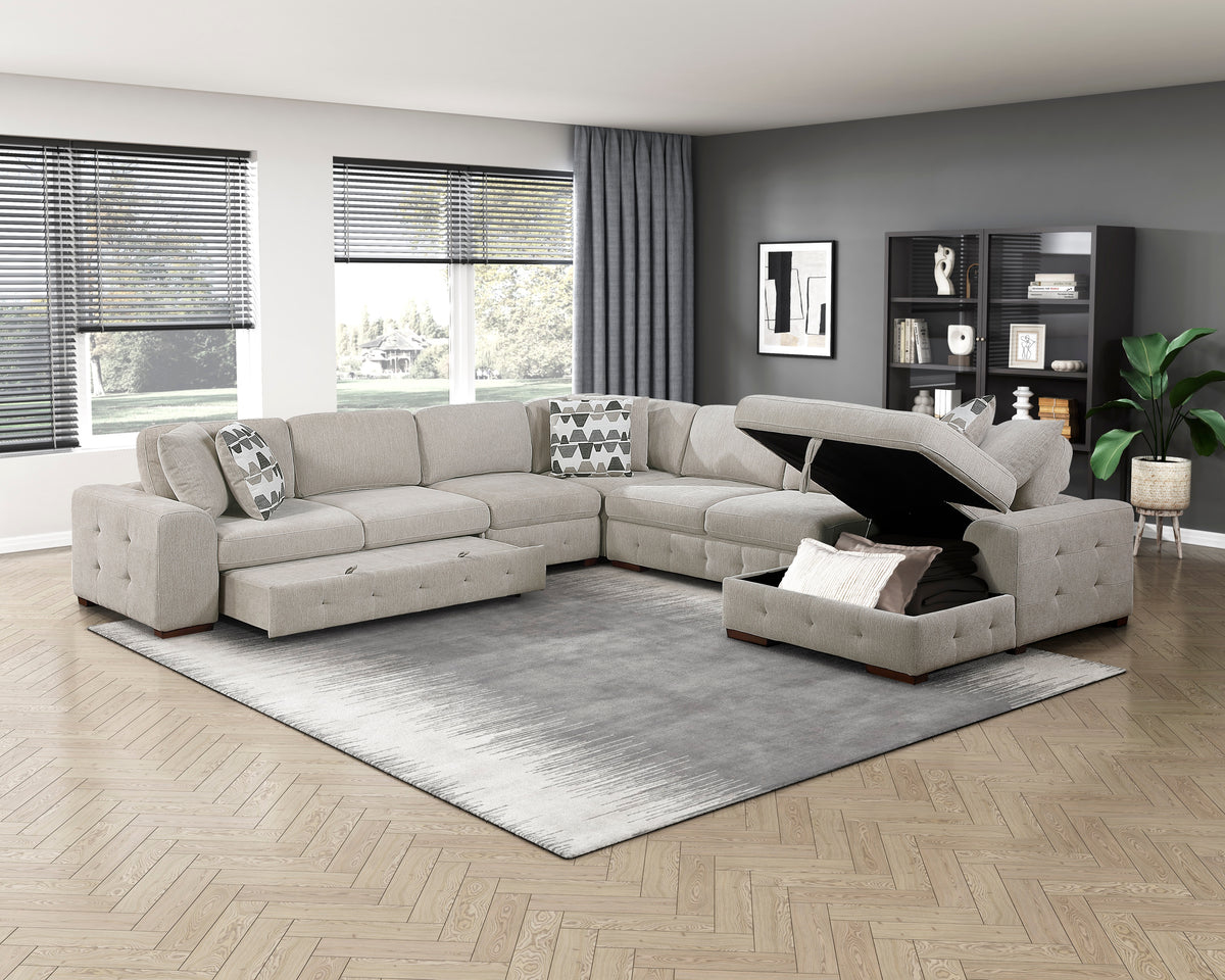 Raife Taupe 5-Piece Sectional with Right Chaise and Pull-out Bed