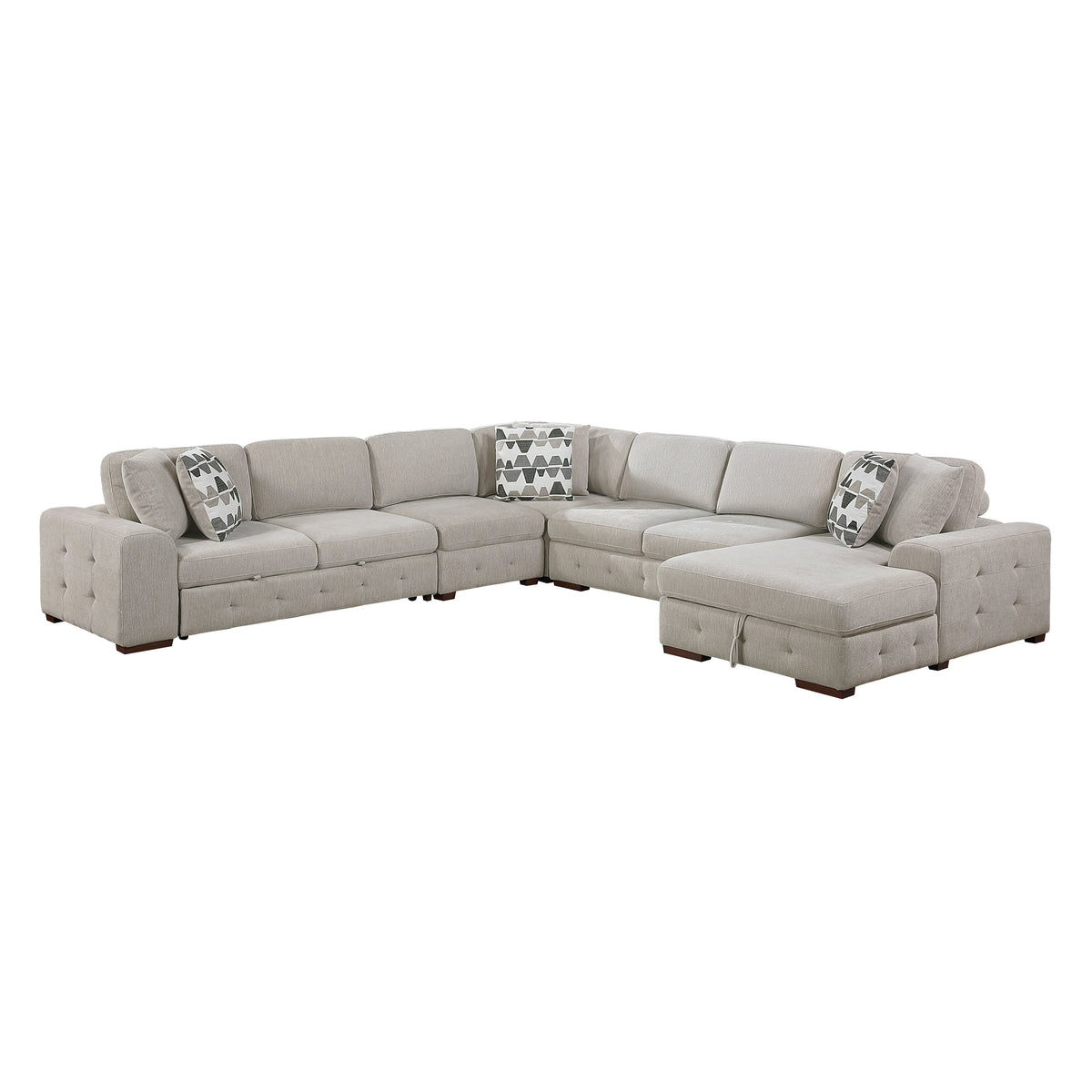 Raife Taupe 5-Piece Sectional with Right Chaise and Pull-out Bed