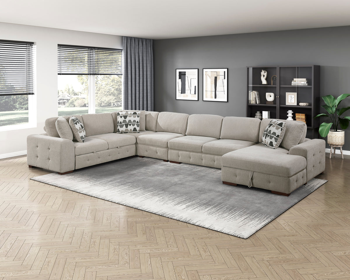 Raife Taupe 5-Piece Sectional with Right Chaise and Pull-out Bed