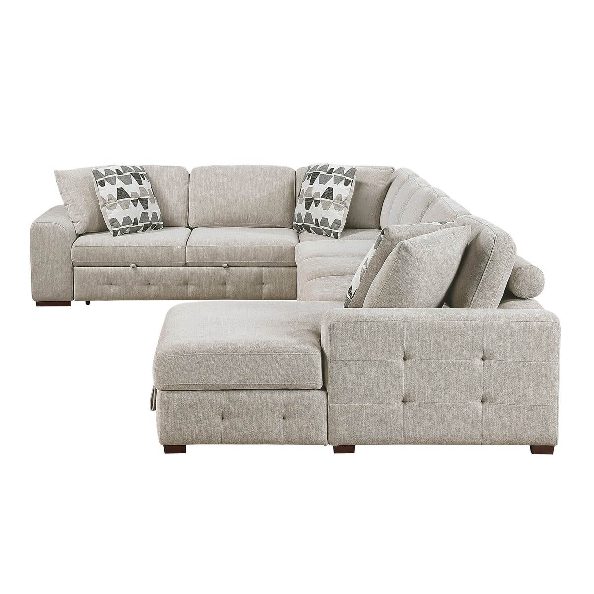Raife Taupe 5-Piece Right Chaise Sectional with Ottoman
