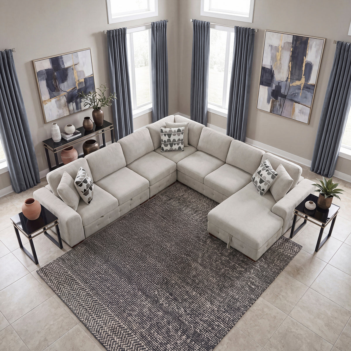 Raife Taupe 5-Piece Sectional with Right Chaise and Pull-out Bed