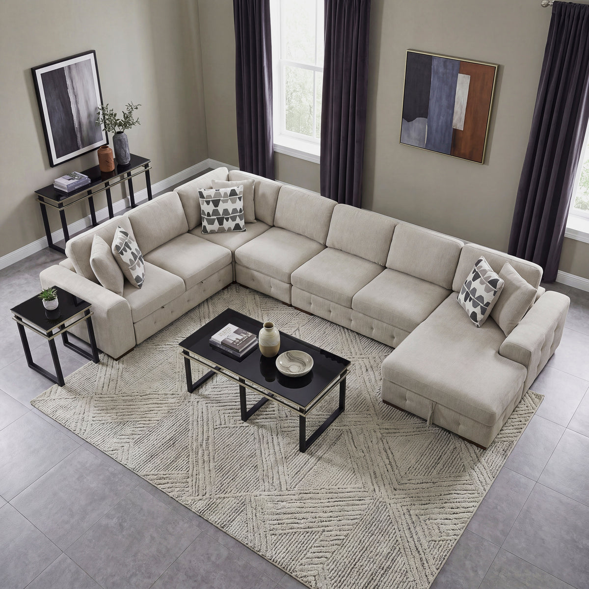 Raife Taupe 5-Piece Right Chaise Sectional with Ottoman