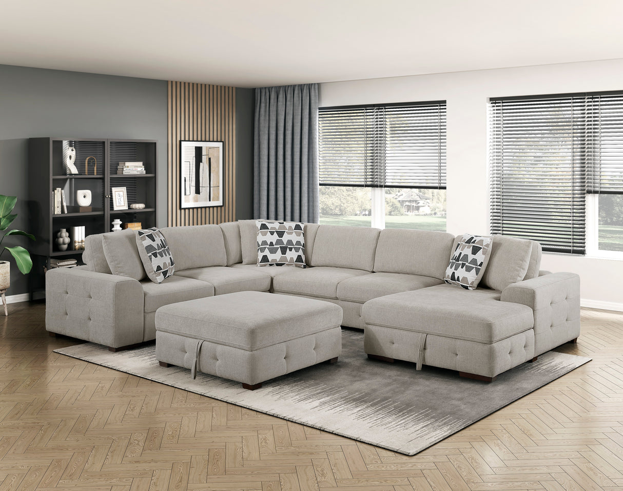 Raife Taupe 5-Piece Sectional with Right Chaise and Ottoman from Homelegance - Luna Furniture