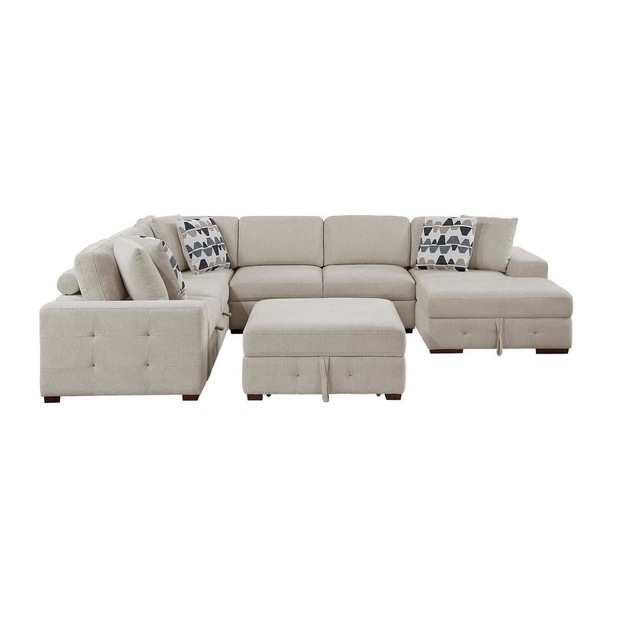 Raife Taupe 5-Piece Sectional with Right Chaise and Pull-out Bed