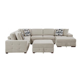 Raife Taupe 5-Piece Sectional with Right Chaise and Pull-out Bed