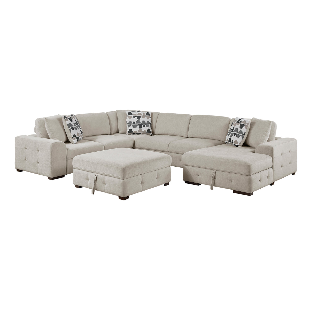 Raife Taupe 5-Piece Sectional with Right Chaise and Pull-out Bed