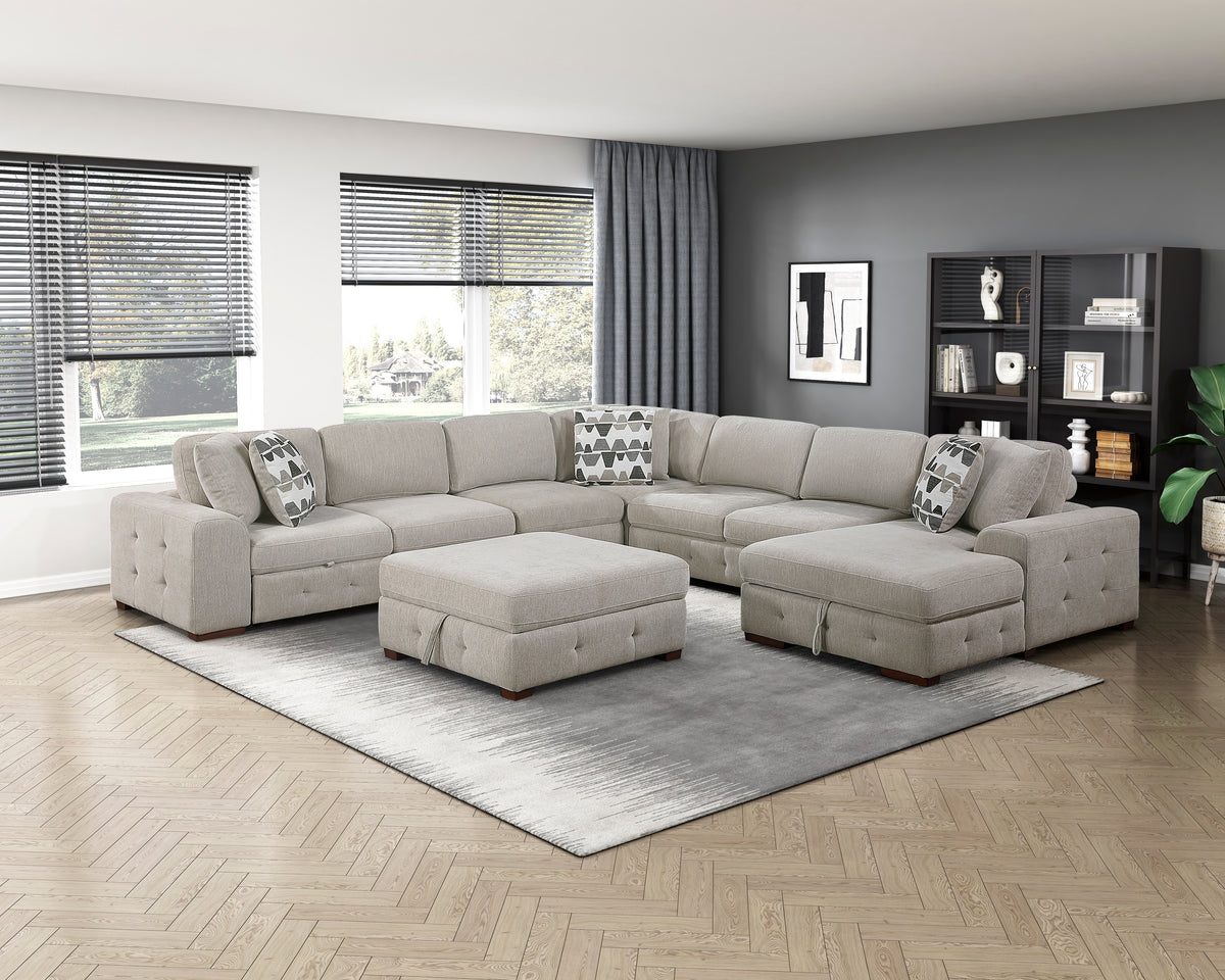 Raife Taupe 5-Piece Right Chaise Sectional with Ottoman
