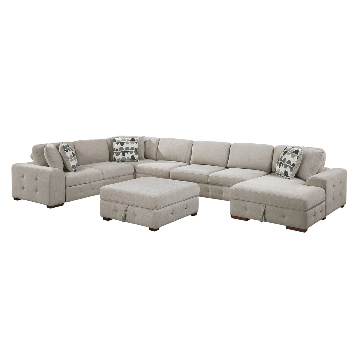 Raife Taupe 5-Piece Right Chaise Sectional with Ottoman