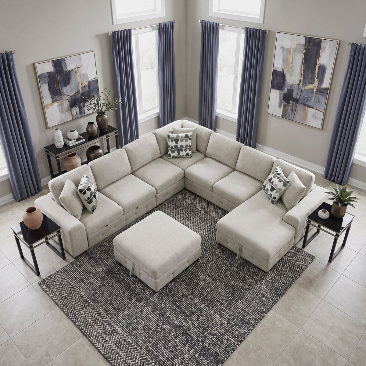 Raife Taupe 5-Piece Right Chaise Sectional with Ottoman