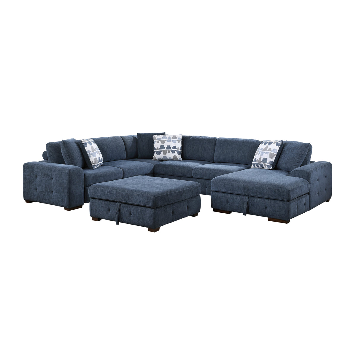 Raife Blue 5-Piece Sectional with Right Chaise and Storage Ottoman from Homelegance - Luna Furniture