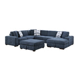 Raife Blue 5-Piece Sectional with Right Chaise and Storage Ottoman from Homelegance - Luna Furniture