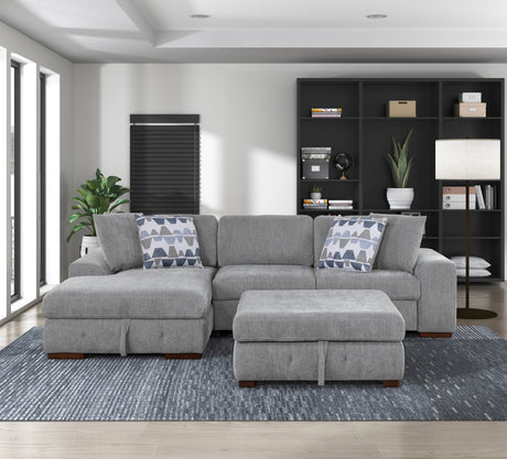 9624GY*3LC2R (3)3-Piece Sectional with Left Chaise and Ottoman from Homelegance - Luna Furniture